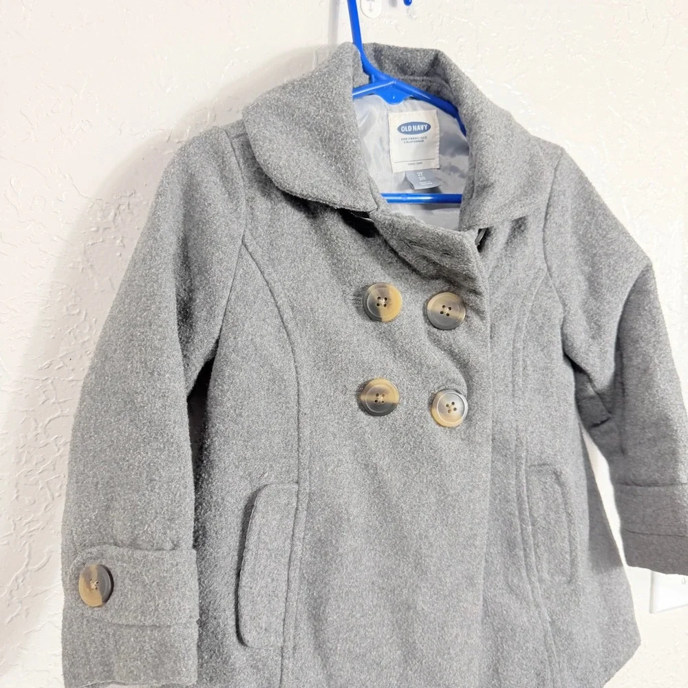 Old Navy Girls Gray Wool Blend Double Breasted Pea Coat Jacket Size 2T